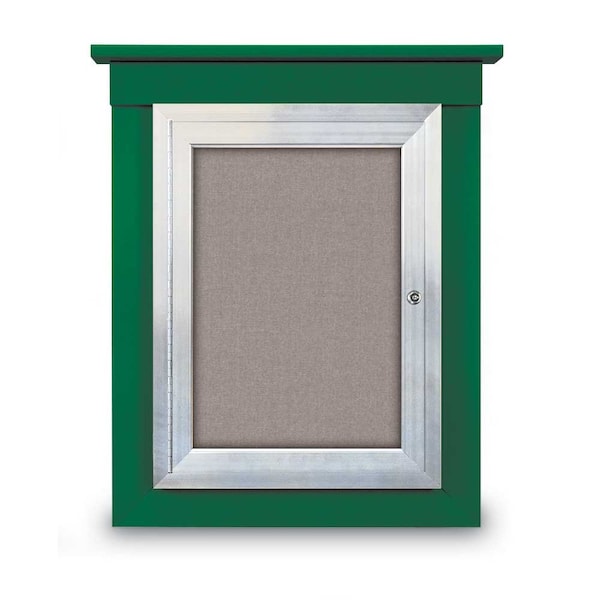 60"x48" 2-Door Enclosed Letterboard, Header, Green Felt/Walnut